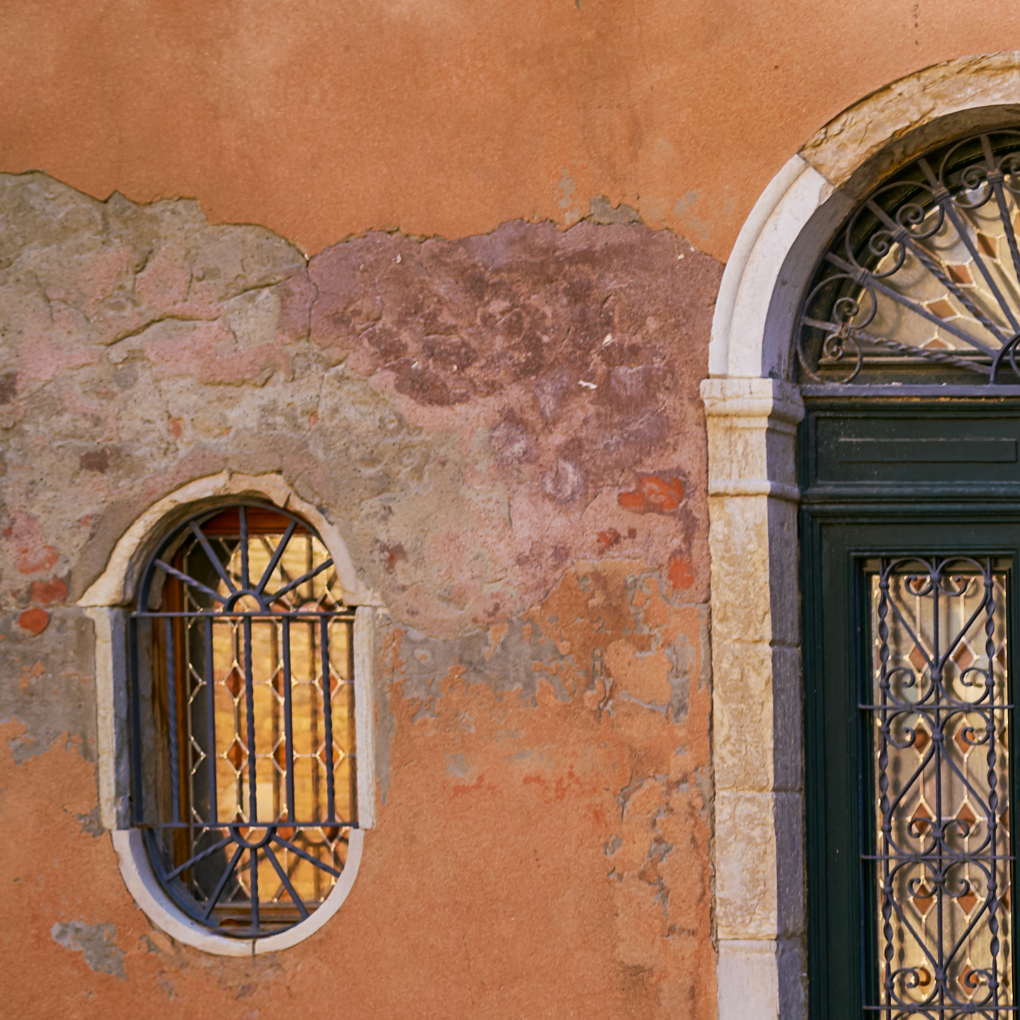 close up of photograph of wall and window in Venice showing weathered paintwork