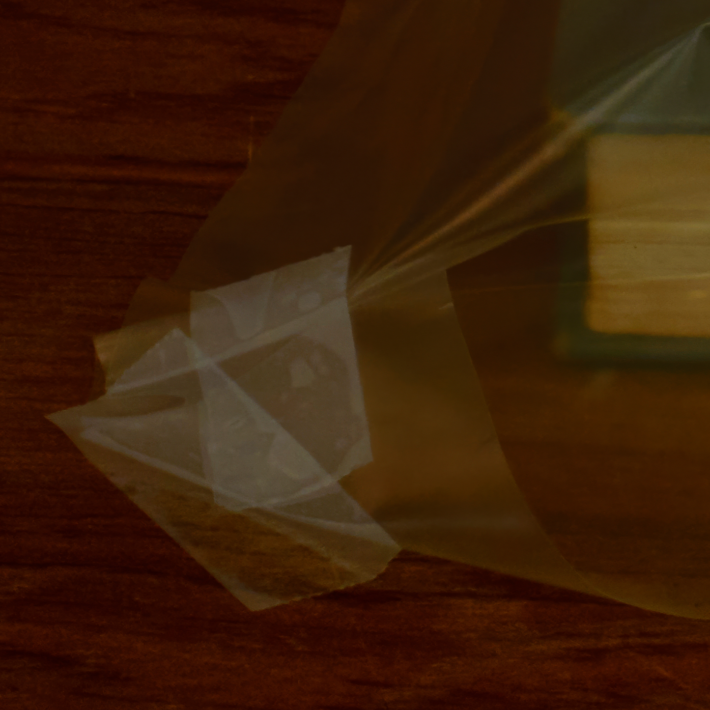 Close up detail of photograph of books wrapped in plastic