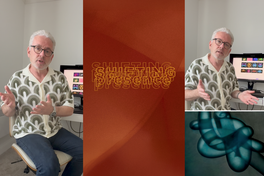 Michael Miller talking to camera with a title board reading Shifting Presence