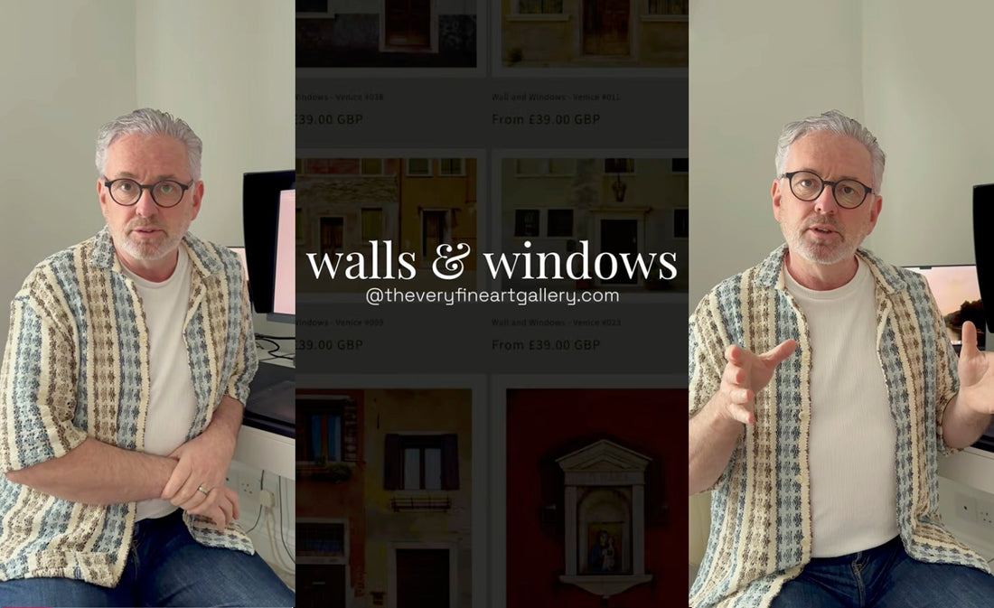 Title image for Photographic collection called Walls and Windows and two pictures of the artist at the computer