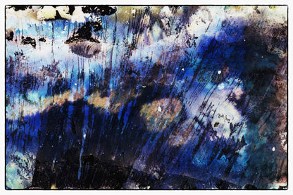 Abstract art with blue, black, and white colors