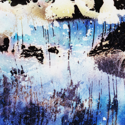 Close-up detail of Naturalia I #006 showing multicolour and blue abstract texture and surface

