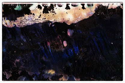 Abstract art with black, white, and blue colors on a textured background
