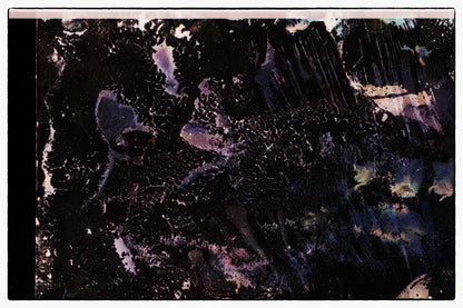 Abstract art with dark and light purple hues on a textured surface