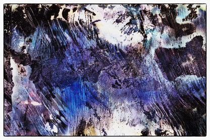 Abstract art with blue, black, and white brush strokes
