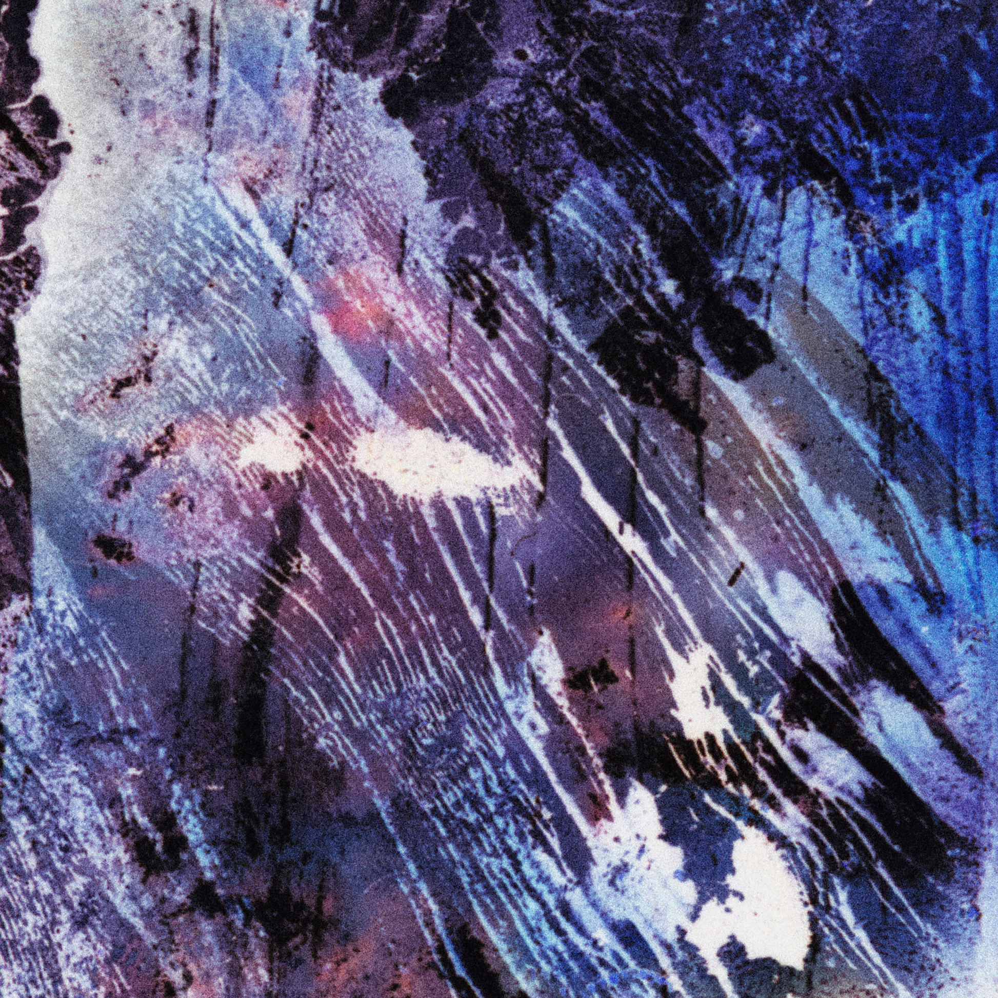 Close-up detail of Naturalia I #013 showing multicolour, black, blue and purple abstract texture and surface
