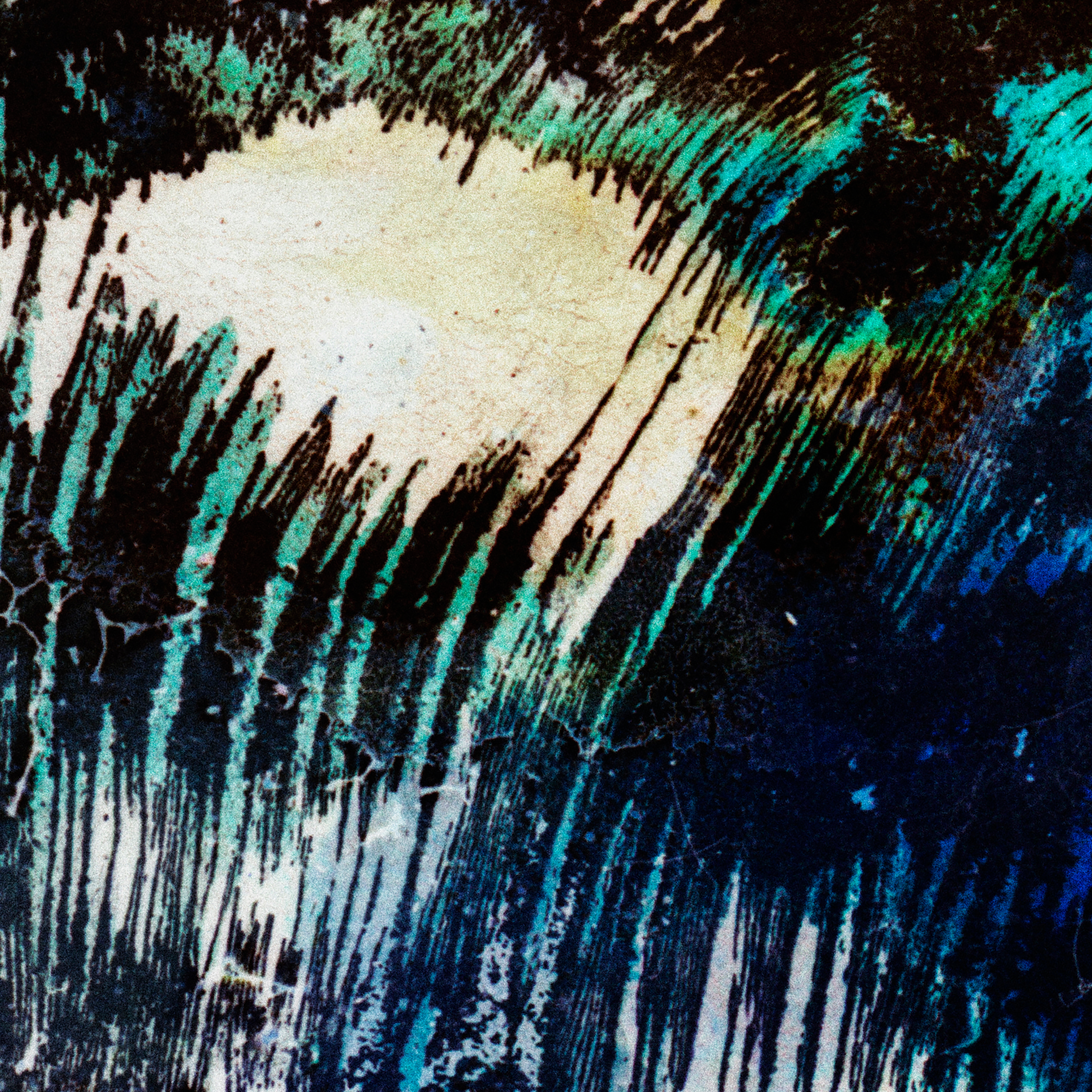 Close-up detail of Naturalia I #014 showing multicolour, black, green and navy abstract texture and surface
