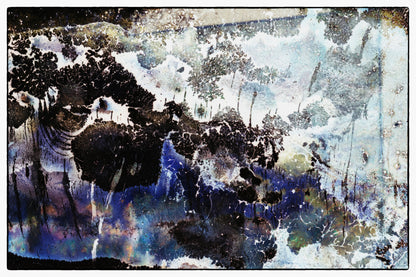 Abstract art piece with black, white, and blue colors