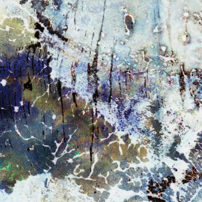 Close-up detail of Naturalia I #016 showing multicolour, blue and black abstract texture and surface
