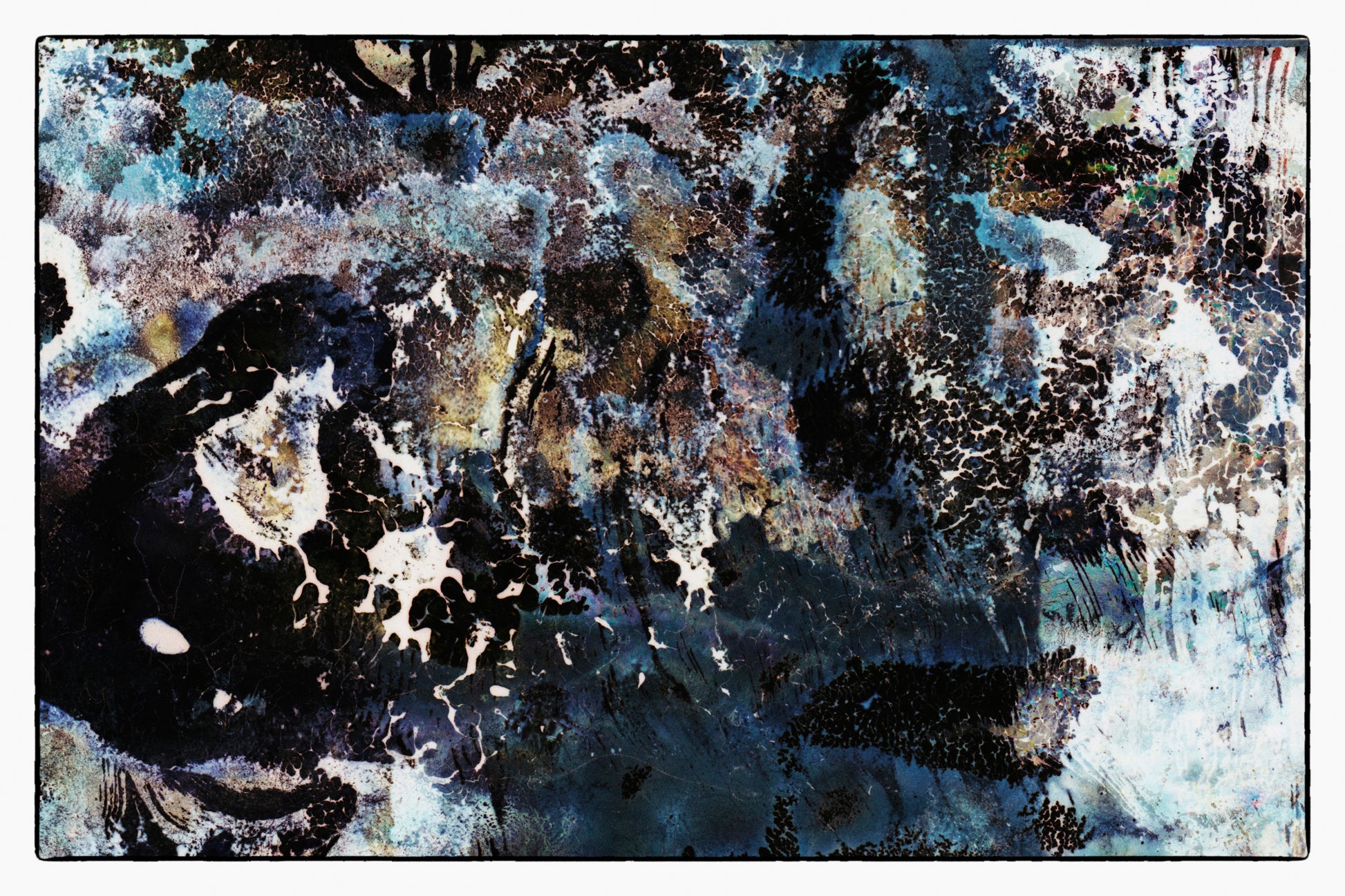 Abstract art piece with a mix of black, white, and gray colors.
