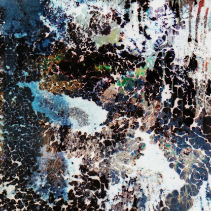 Close-up detail of Naturalia I #020 showing multicolour, blue, black and white abstract texture and surface

