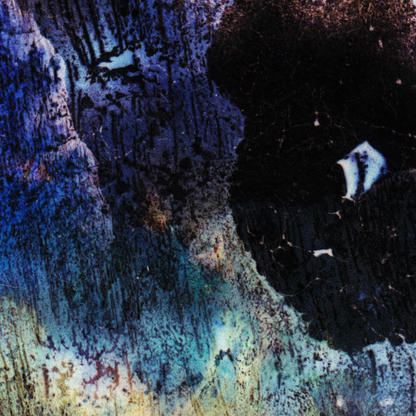 Close-up detail of Naturalia I #021 showing multicolour, black and blue abstract texture and surface

