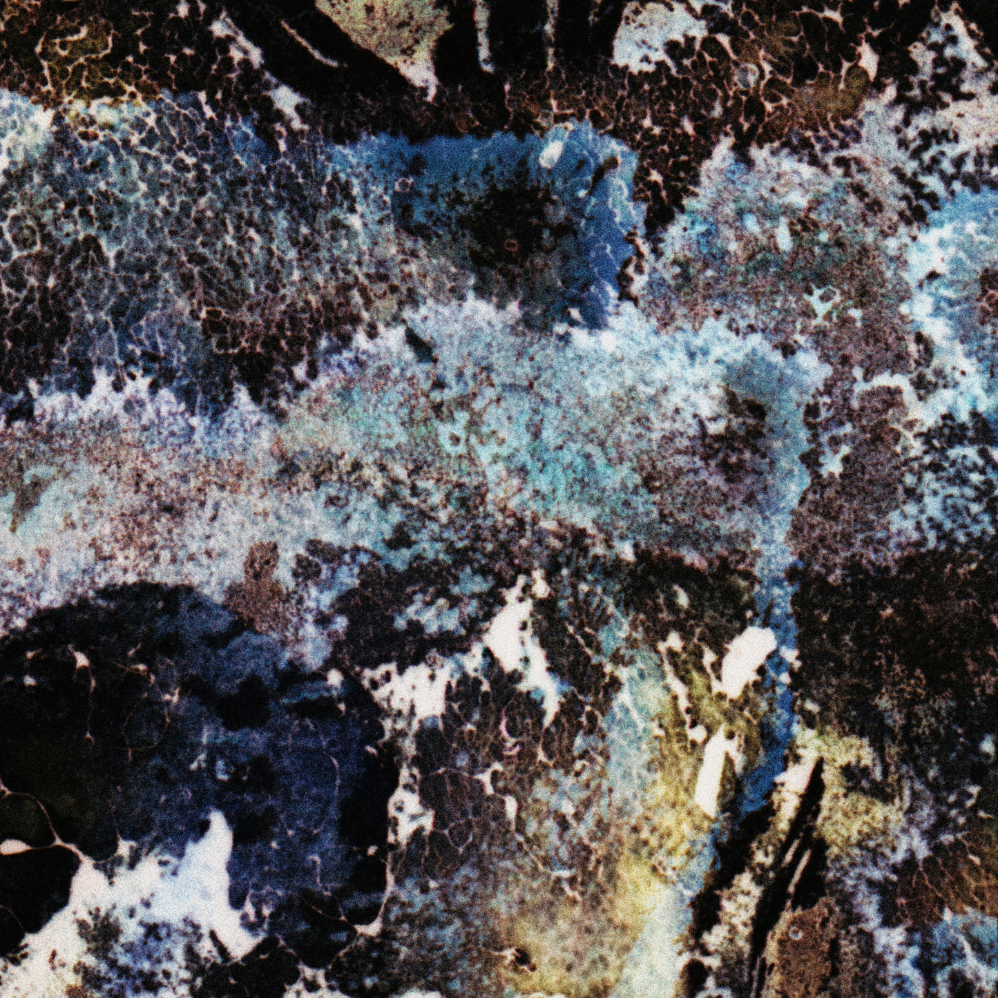 Close-up detail of Naturalia I #021 showing multicolour, black and blue abstract texture and surface

