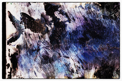 Abstract art with black, blue, and white brush strokes