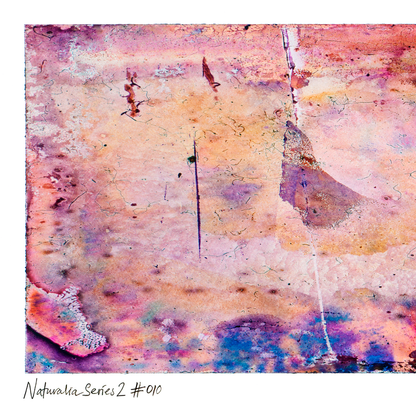 Close-up detail of Naturalia II #010, an original abstract fine art photographic print, showing pink, purple and beige layered textures.
