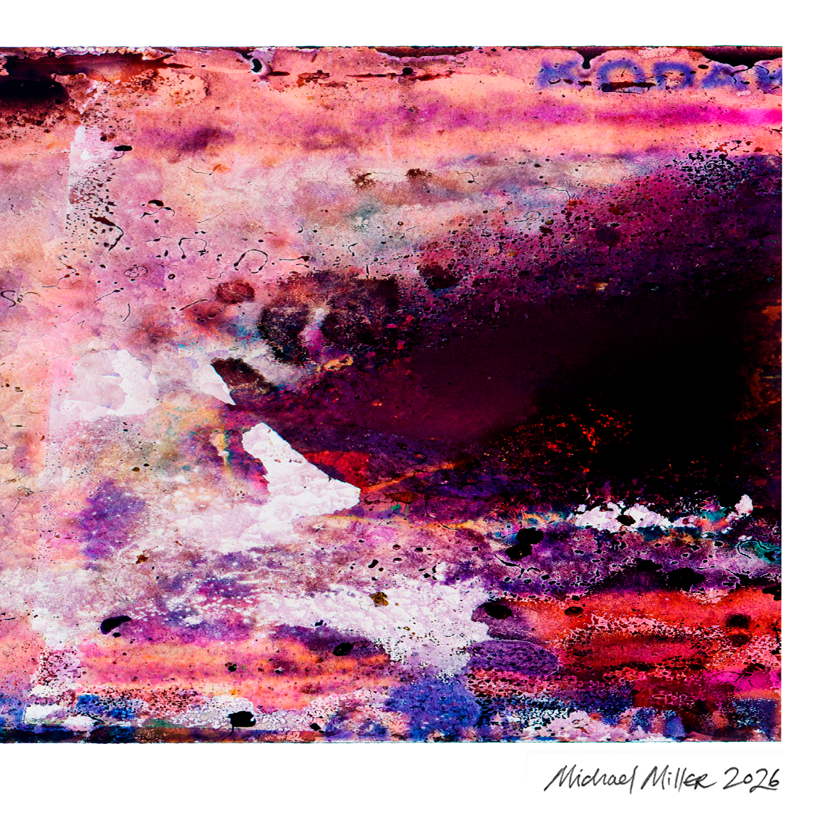 Close-up detail of Naturalia II #010, an original abstract fine art photographic print, showing peach, blue and dark brown tonal patterns.
