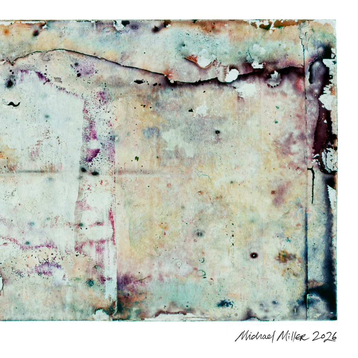 Close-up detail of Naturalia II #023, an original abstract fine art photographic print, showing pale blue, lavender and ochre tonal patterns.
