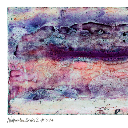 Close-up detail of Naturalia II #024, an original abstract fine art photographic print, showing purple, orange and brown layered textures.
