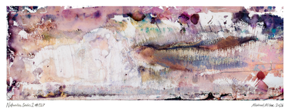 An abstract art work with layered textures in shades of pink, purple, brown, gray, and white, featuring the signature 'Michael Miller 2026' at the bottom.