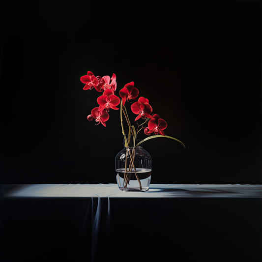 Red Orchid in glass vase  #01 - Photography / Ai / Digital Painting