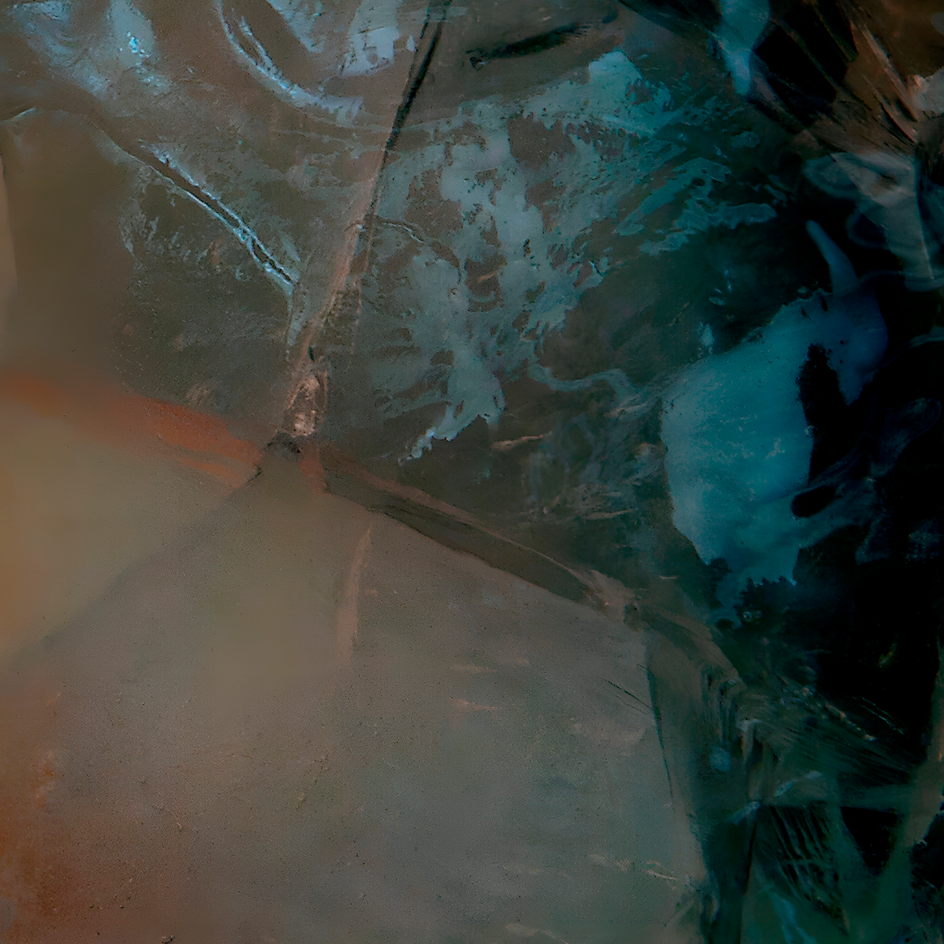 Close up detail of photograph of fried egg frozen in ice