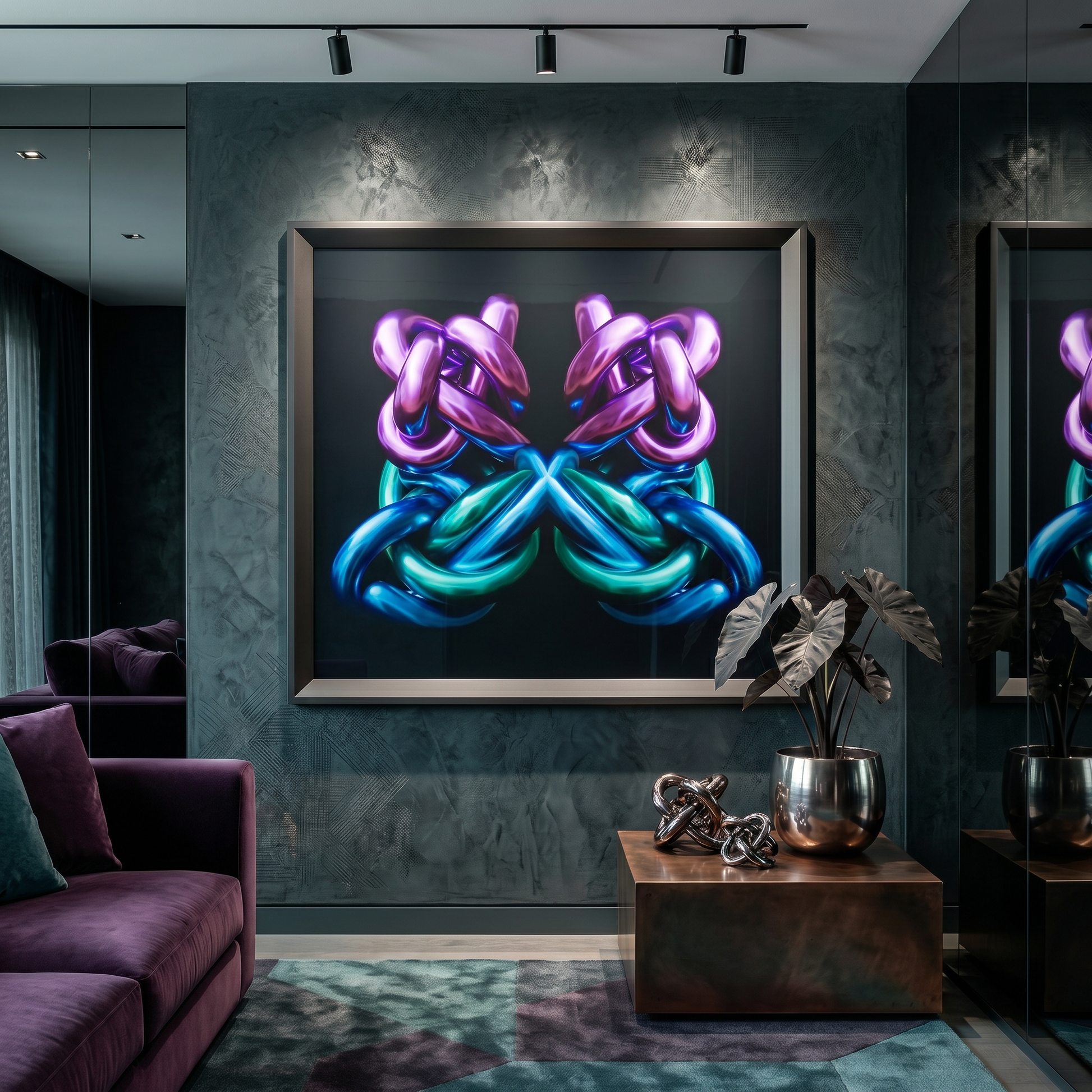 Modern living room with abstract art on the wall