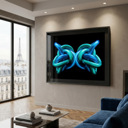 Modern living room with abstract artwork on a wall