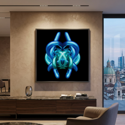 Modern living room with a large abstract painting on the wall
