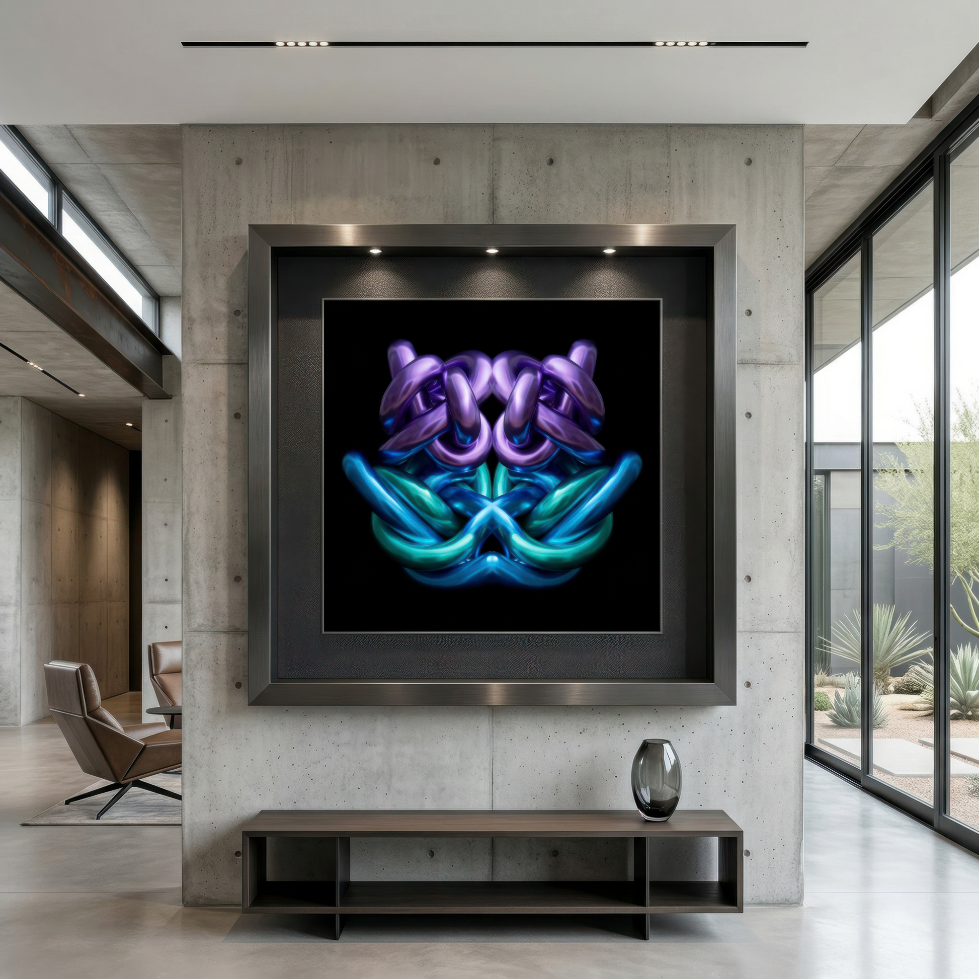 Modern interior with a large abstract artwork on the wall