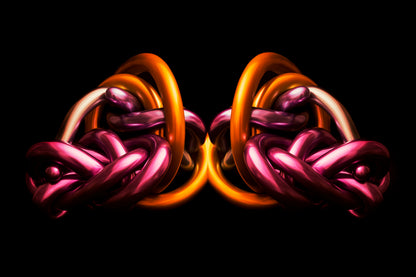 Pink and Gold Metallic chrome abstract object on a black background Rorschach effect