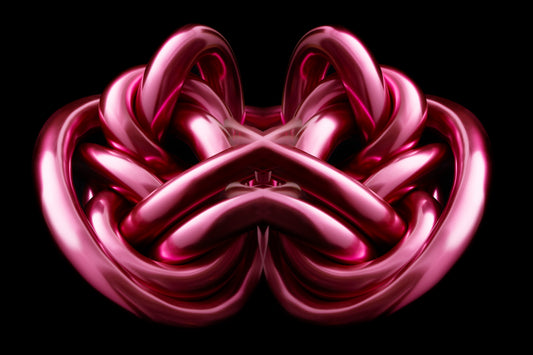 Pink and red Metallic chrome object Rorschach effect