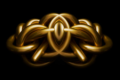 Gold Metallic chrome sculpture Rorschach effect on a black background