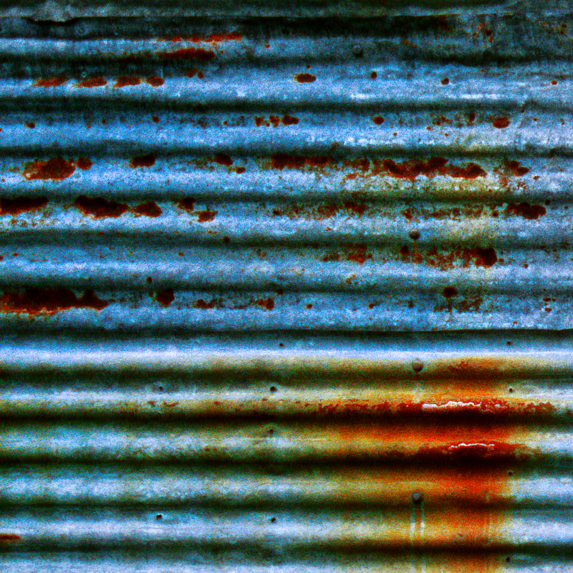 Rust and corrosion on a corrugated metal surface