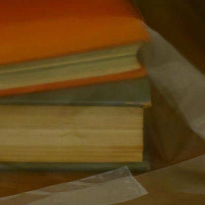 Close up of stack of books wrapped in plastic with a blurred background