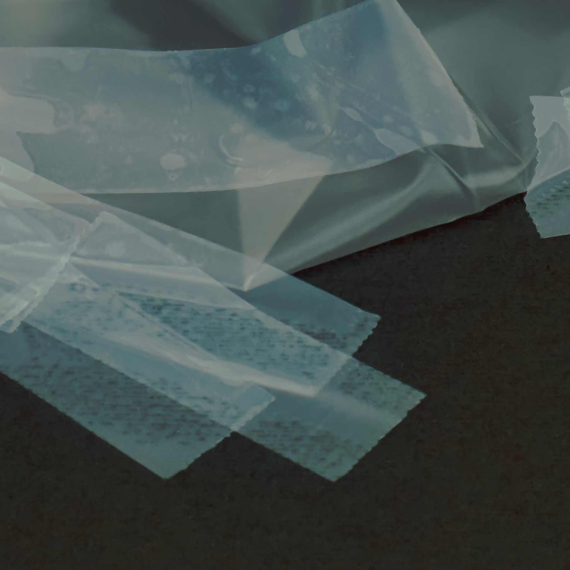 Close up of detail of photograph of glasses wrapped in plastic