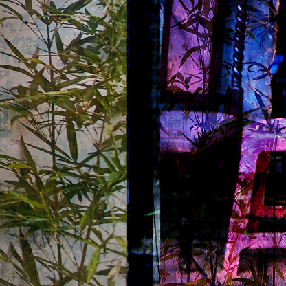 close up of detail of photograph of overlapping images including plants