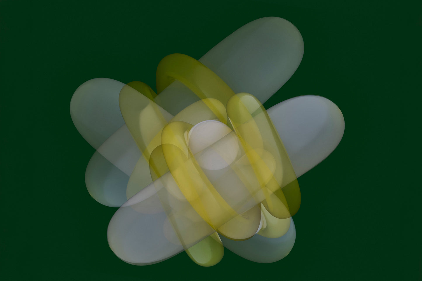 3D model of a abstract structure with yellow and white colors on a dark green background