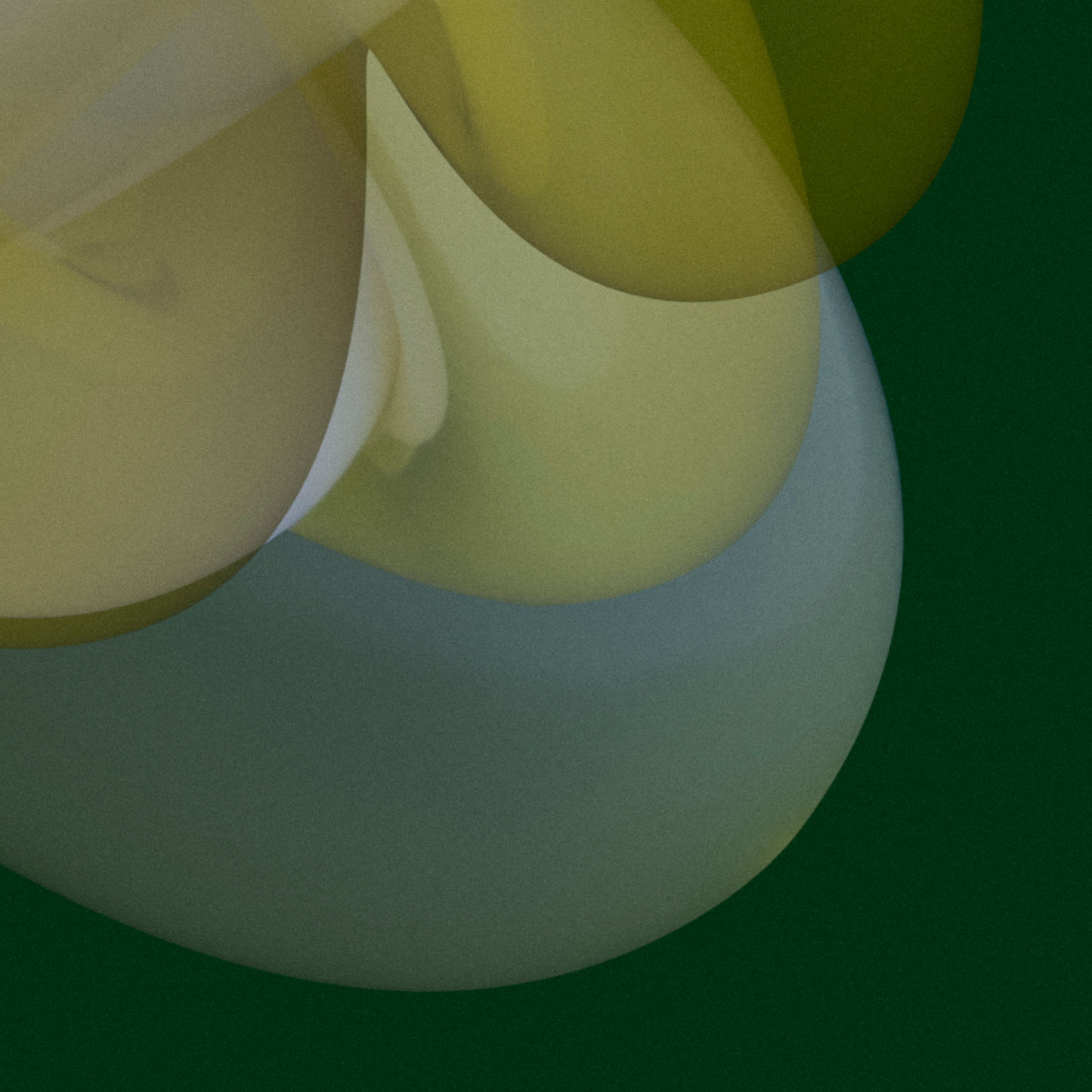 Abstract shapes in green and white on a dark green background