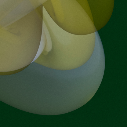 Abstract shapes in green and white on a dark green background