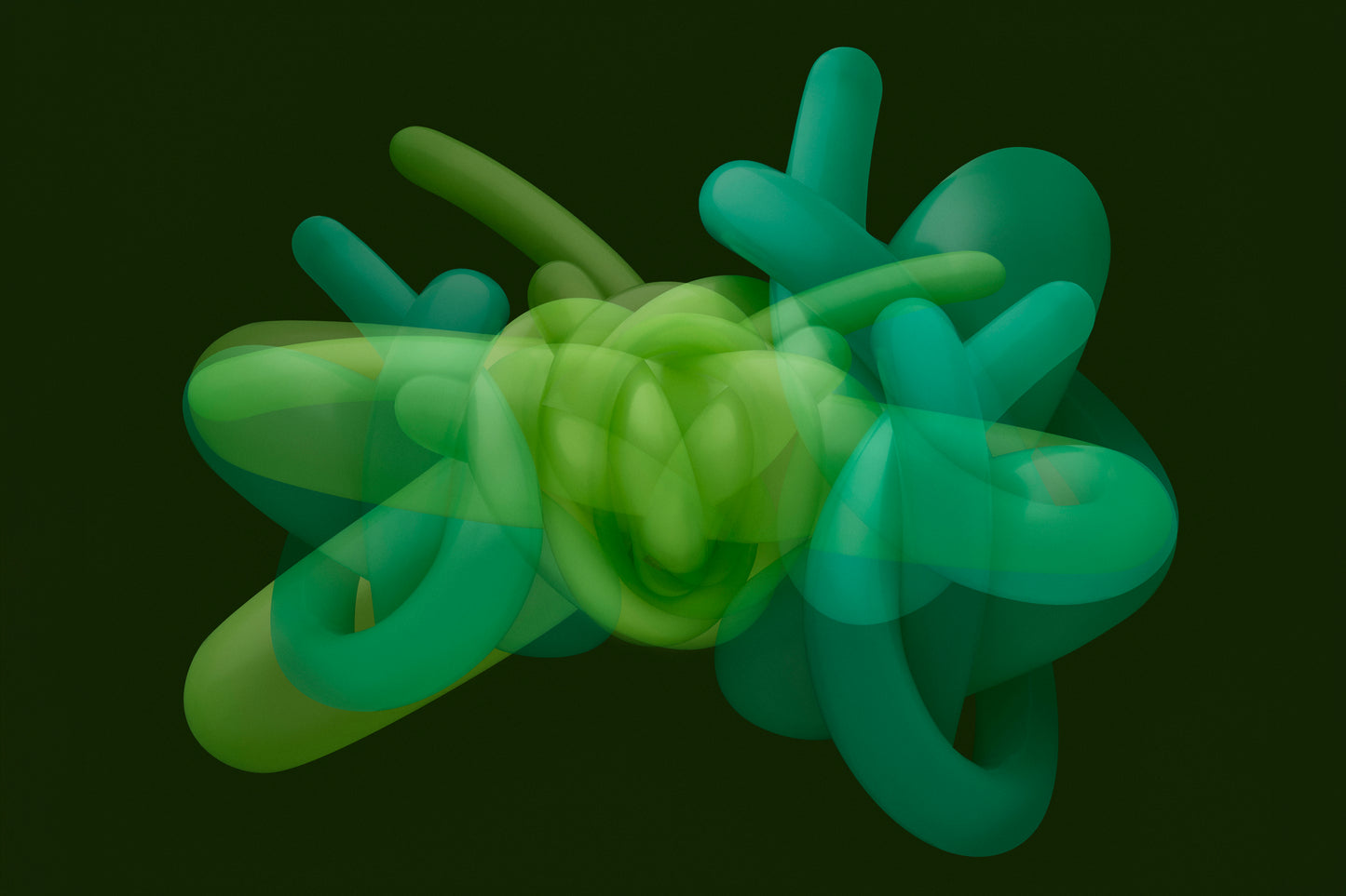 Green abstract 3D object on a black background